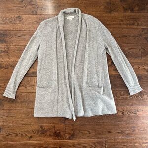 White + Warren 100% Cashmere Women's Gray Open Front Cardigan Sweater, Large